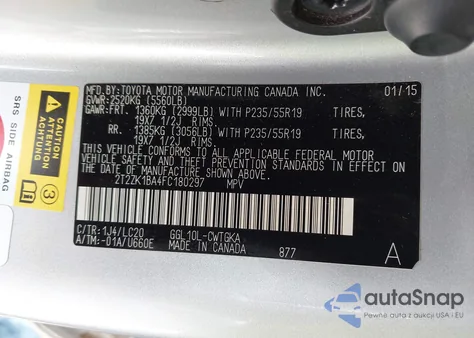 2015 Lexus Rx 350 z USA, uszkodzony, nr VIN 2T2ZK1BA4FC180297